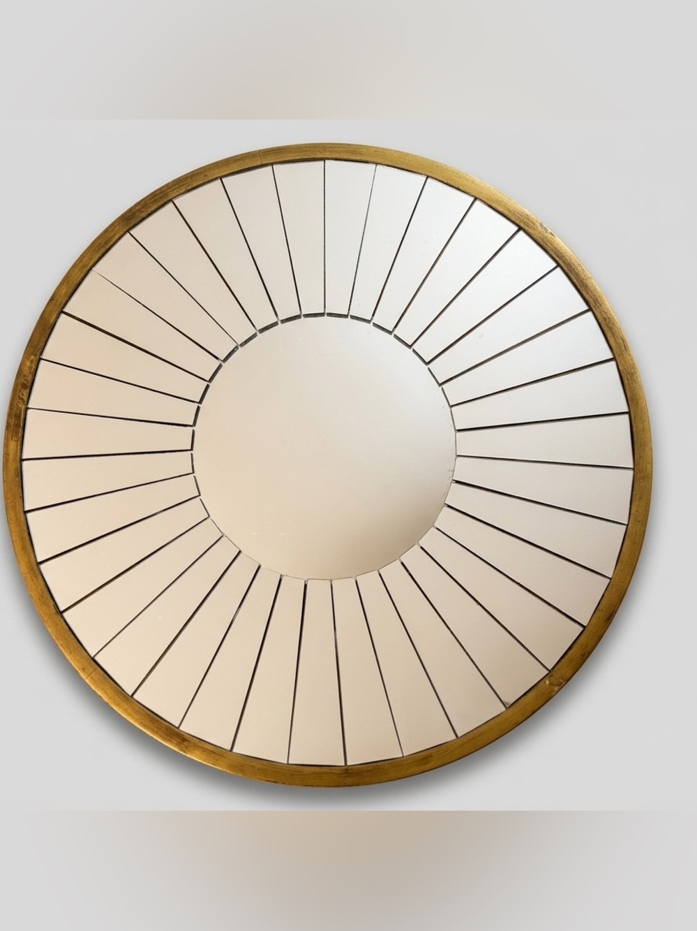 Modern Round Segmented Sunburst Wall Mirror with Gold Tone Frame